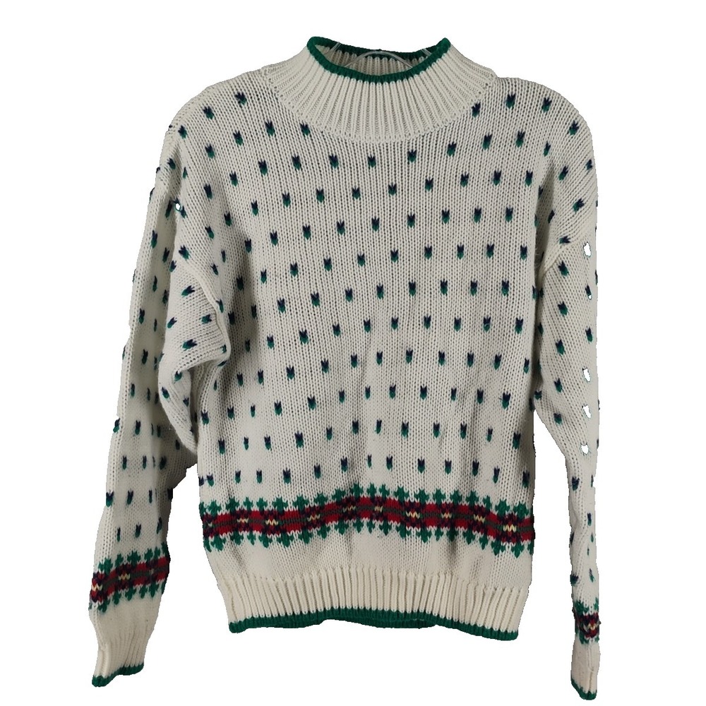 Vintage Paris Sport‎ Club Womens LARGE Knit Sweater White/Green/Red